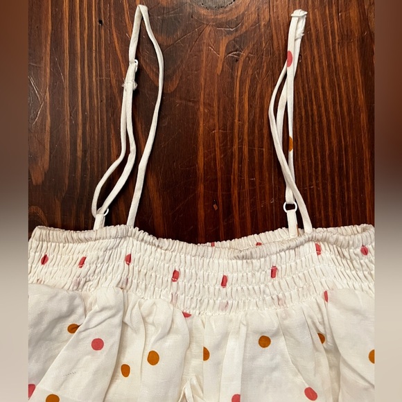 OLIVACEIOUS Ruffled Tiered White Gold Dots Mini Dress - Picture 3 of 4